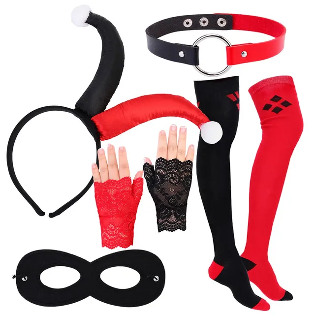 howaf-clown-kost-m-damen-set-schwarz-rot-5-teilig image 1