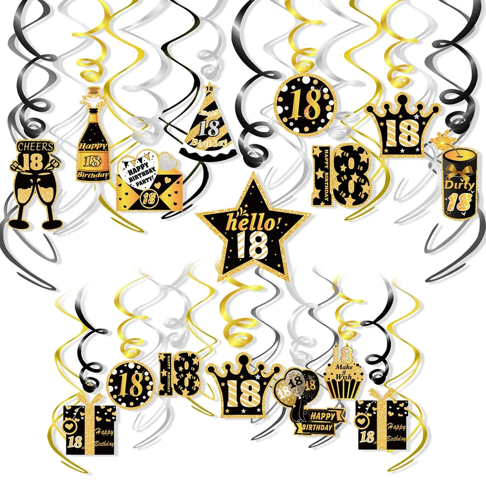 howaf-18-geburtstag-h-ngedeko-spiralen-schwarz-gold-30-st-ck image 1