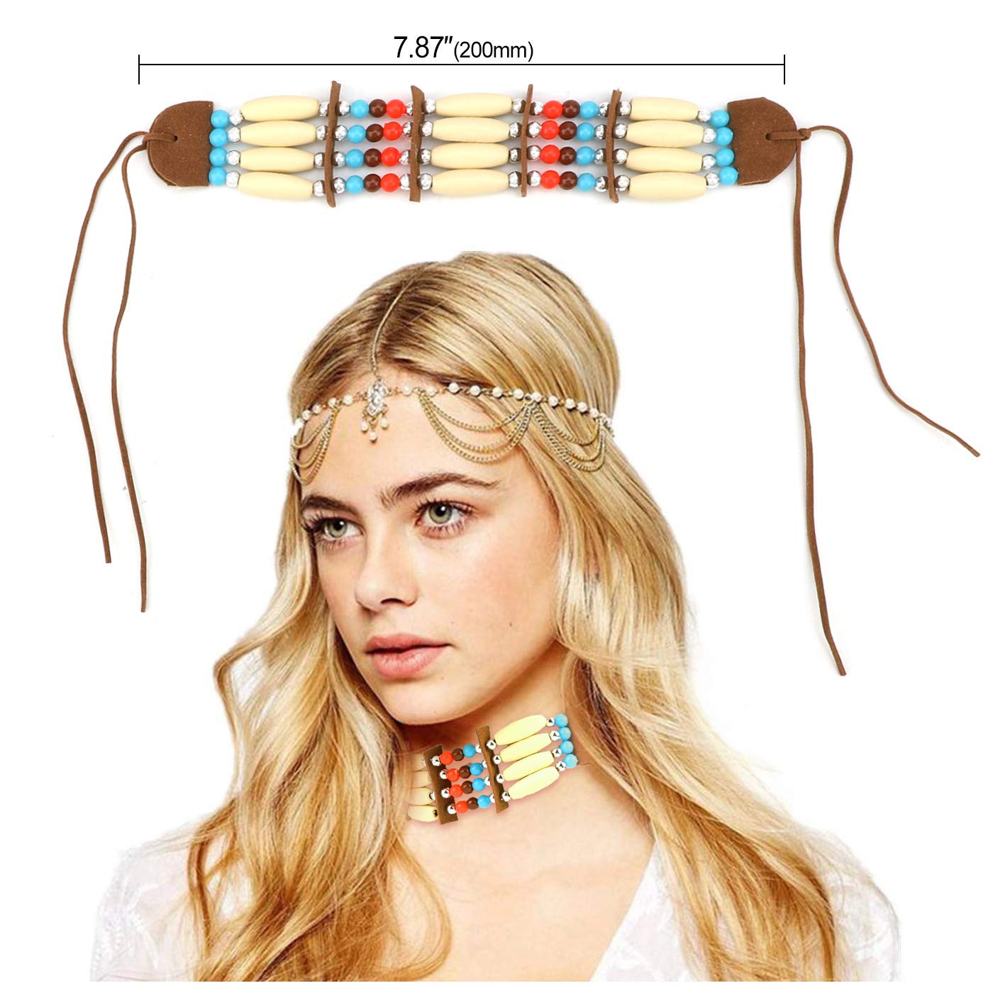 howaf-indianer-stirnband-federn-kopfschmuck-boho-set-mit-kette image 4