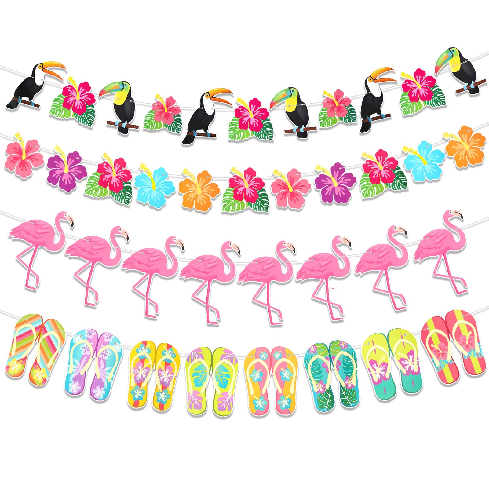 howaf-hawaii-banner-flamingo-girlande-4er-set-300cm-aloha-deko image 1