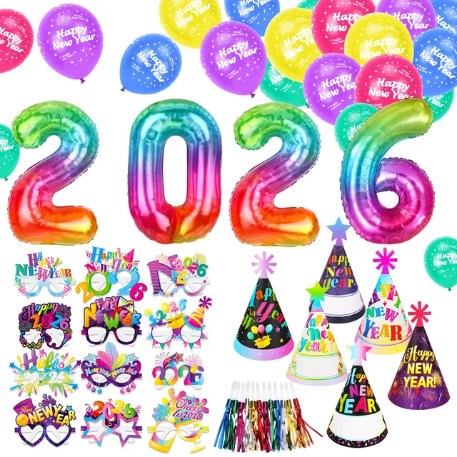 howaf-silvester-deko-2026-set-ballons-brille-hut-tr-ten-party image 1