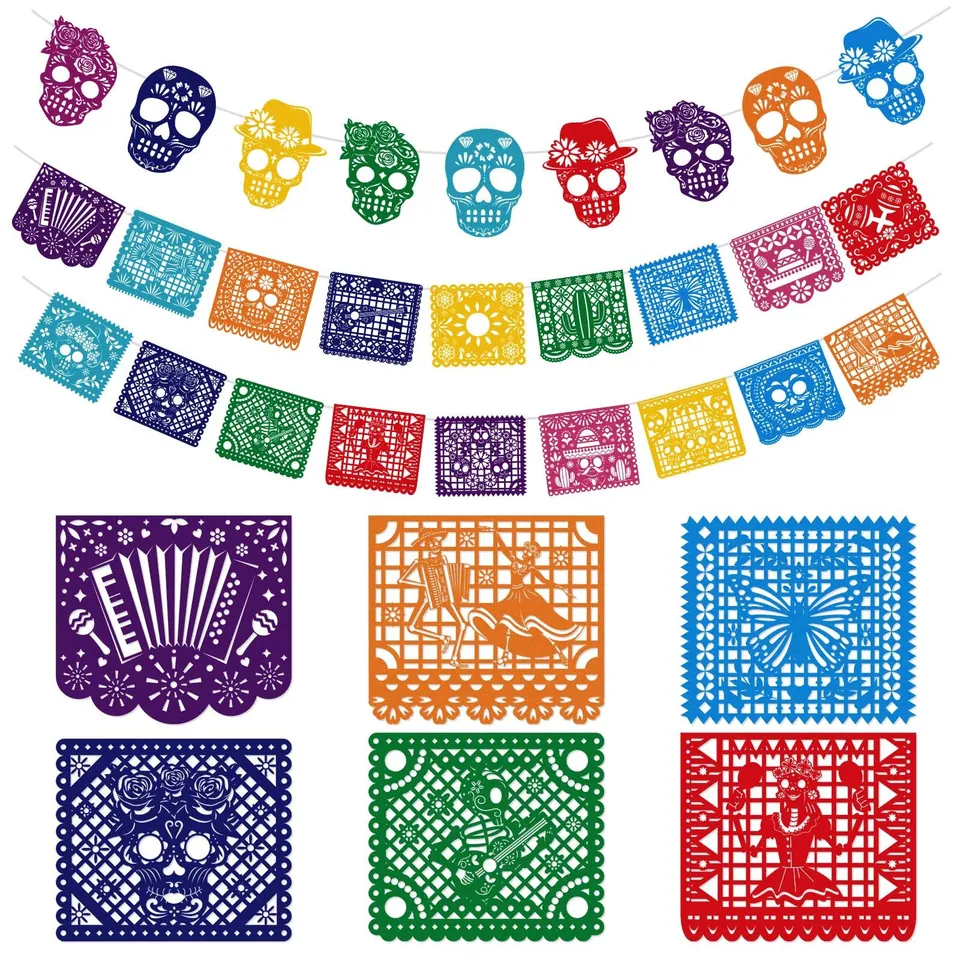 howaf-dia-de-los-muertos-banner-filz-girlande-27-tlg-bunt image 1
