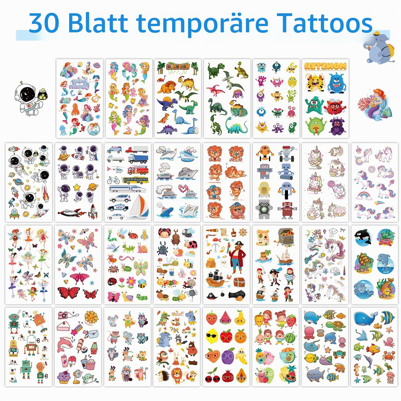 howaf-tattoos-kinder-tempor-r-30-blatt-tiere-einhorn-dino image 3