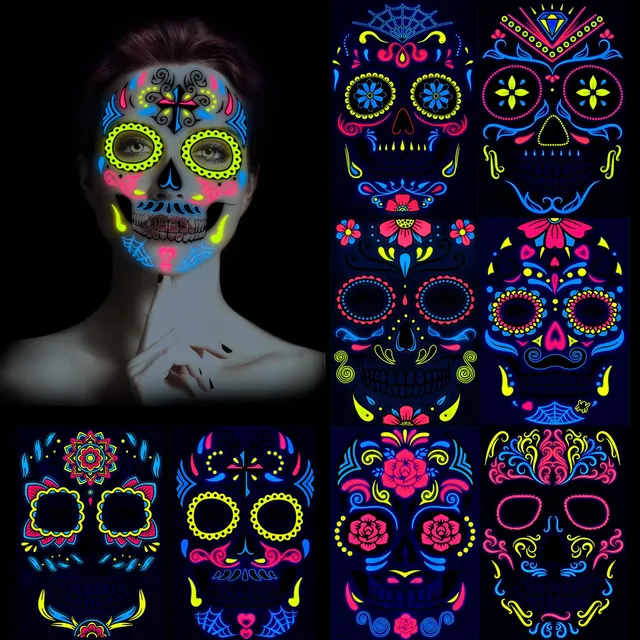 howaf-temporary-tattoos-halloween-gesicht-neon-8-blatt image 1
