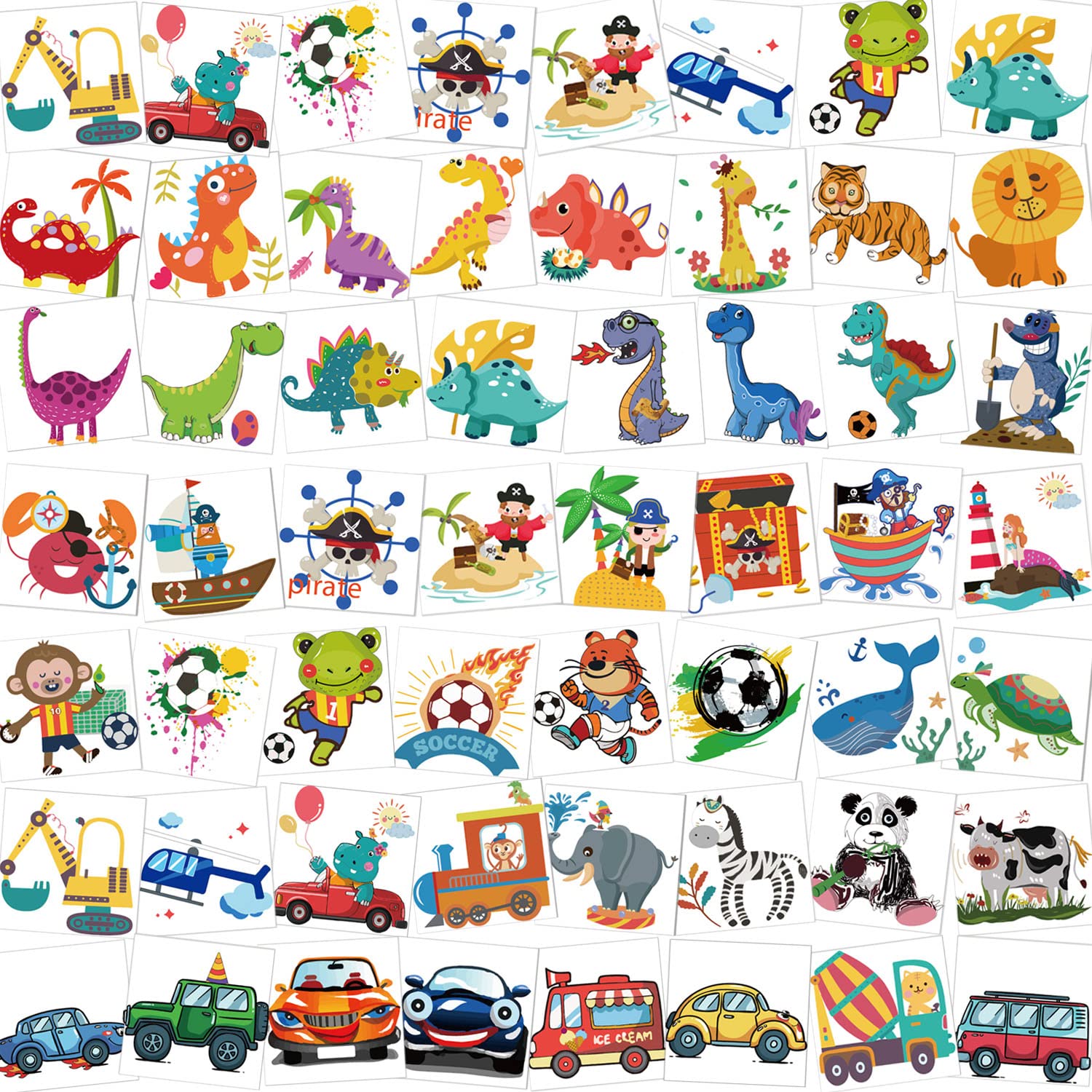 howaf-tattoo-kinder-96-st-ck-mehrfarbig-piraten-dino-fu-ball image 1