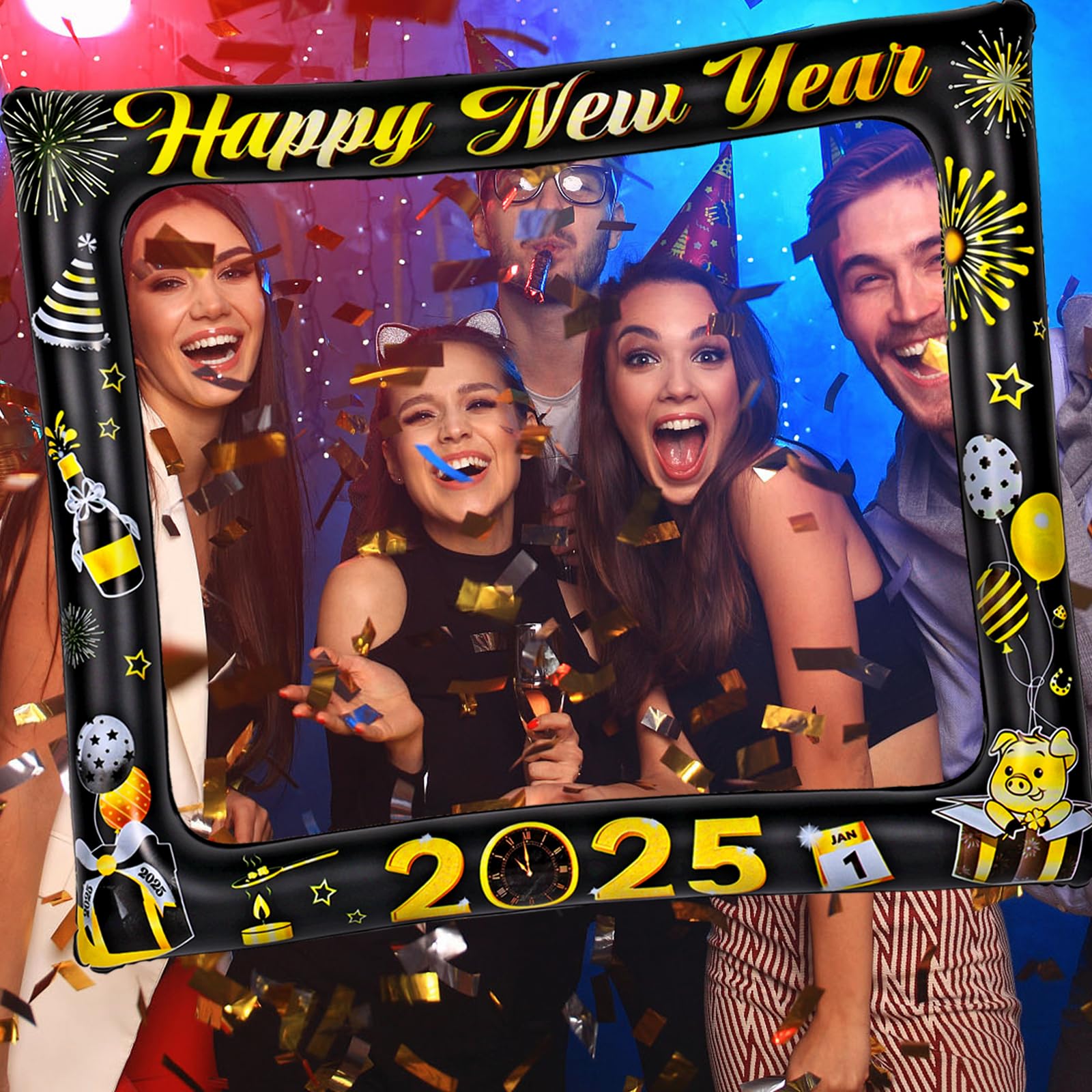 howaf-silvester-fotorahmen-aufblasbar-2025-schwarz-gold-65x75 image 6