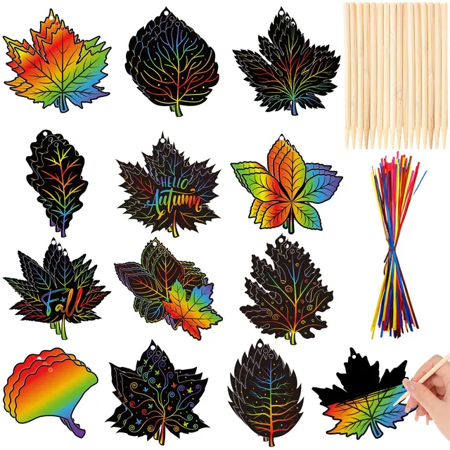 howaf-herbst-kratzbilder-bl-tter-regenbogen-36-st-ck image 1