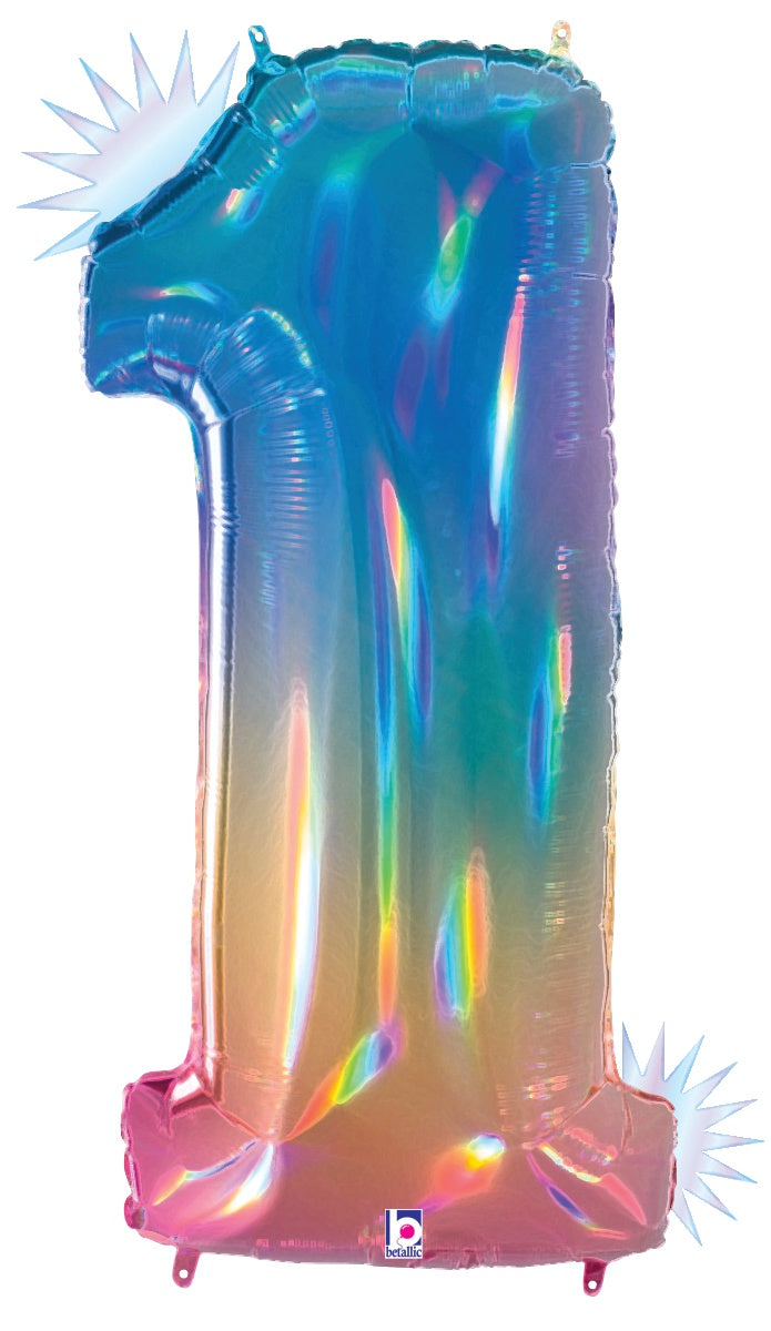 betallic-zahl-1-opal-rainbow-folienballon-34-zoll-holo image 1