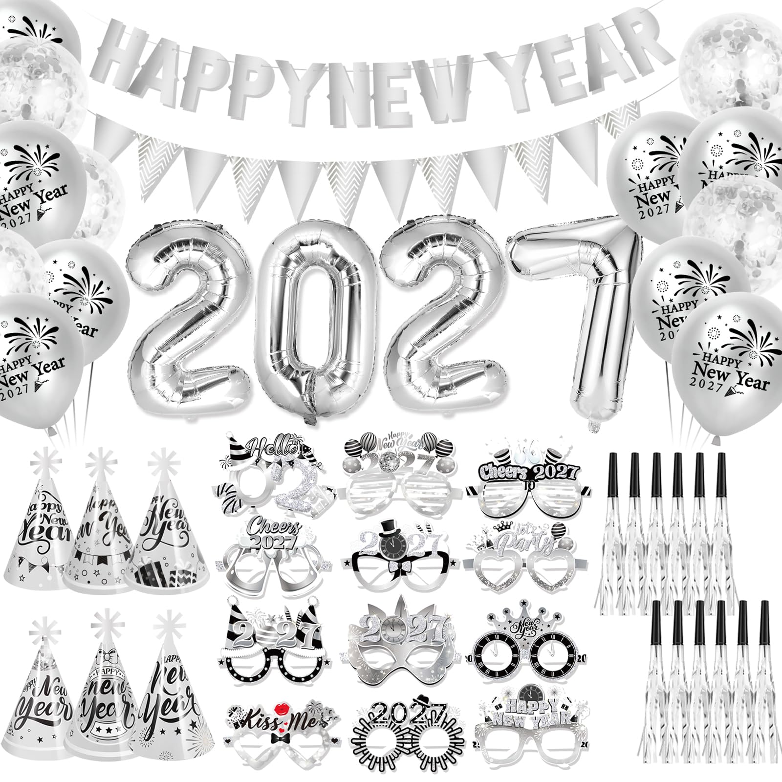 howaf-silvester-deko-2027-silber-party-set-folienballon image 1