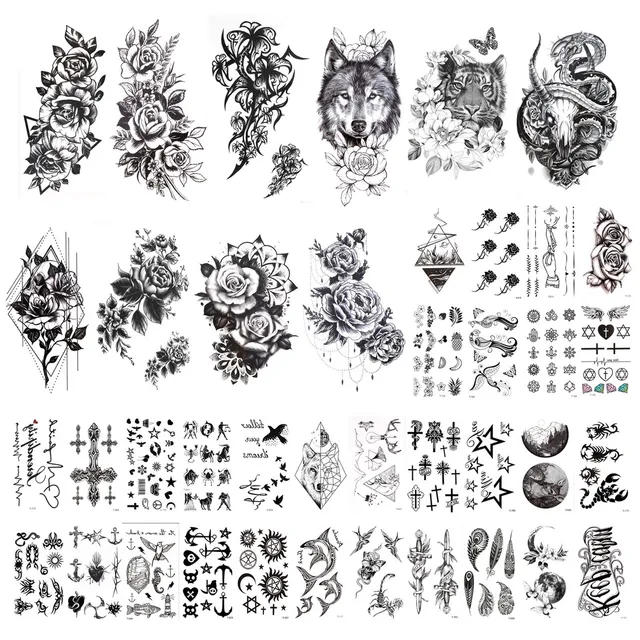 howaf-tempor-re-tattoos-schwarz-40-bl-tter-klein-adler-l-we image 1