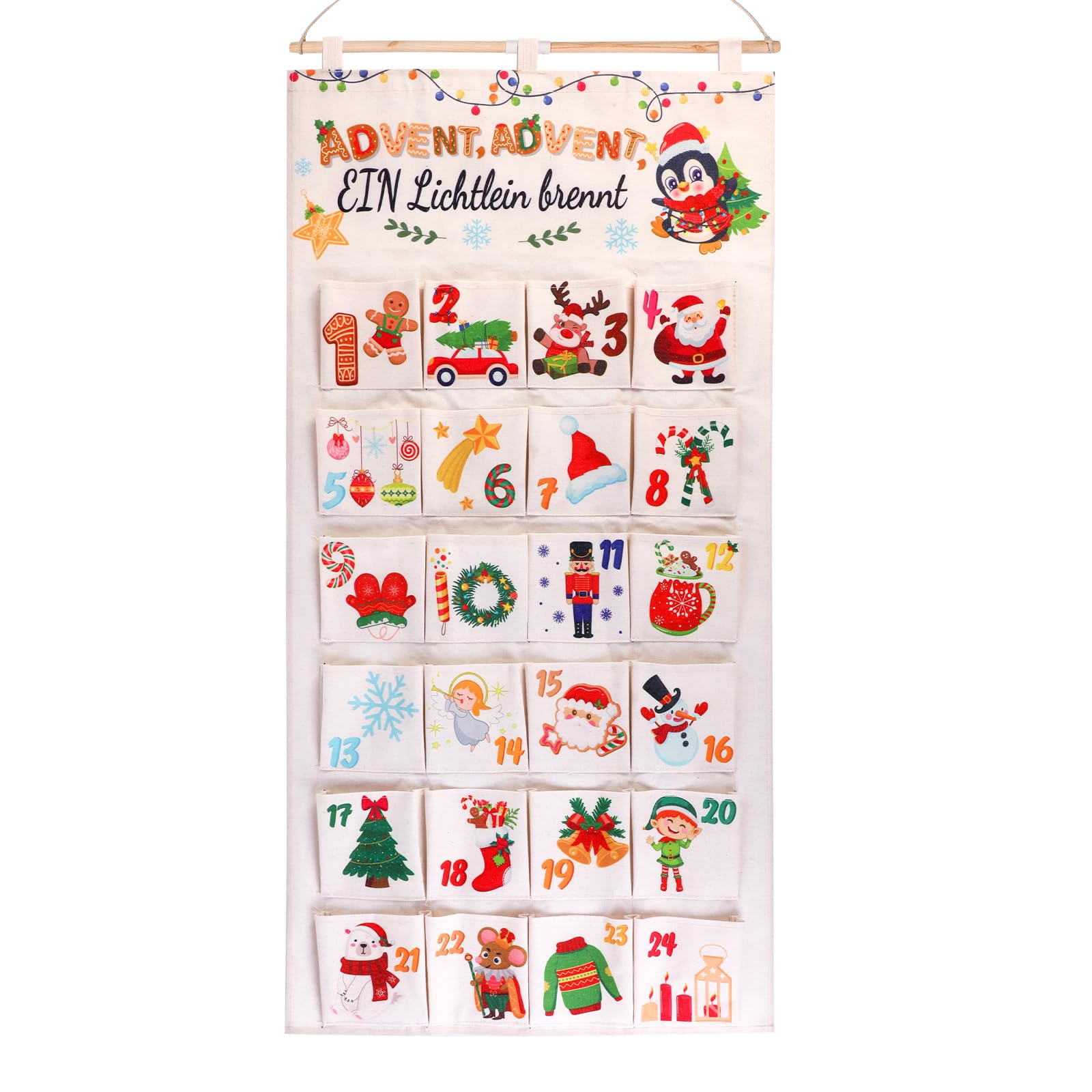 howaf-adventskalender-stoff-wandkalender-set-a-24-taschen-wiederverwendbar image 1