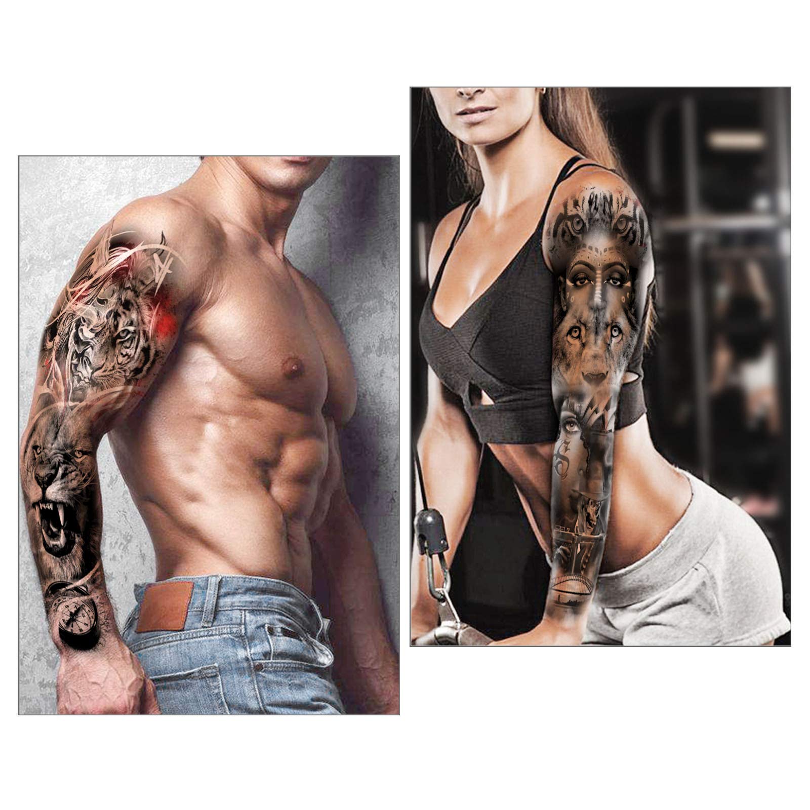 howaf-full-arm-tempor-re-tattoos-8-bl-tter-wolf-l-we-wasserdicht image 5