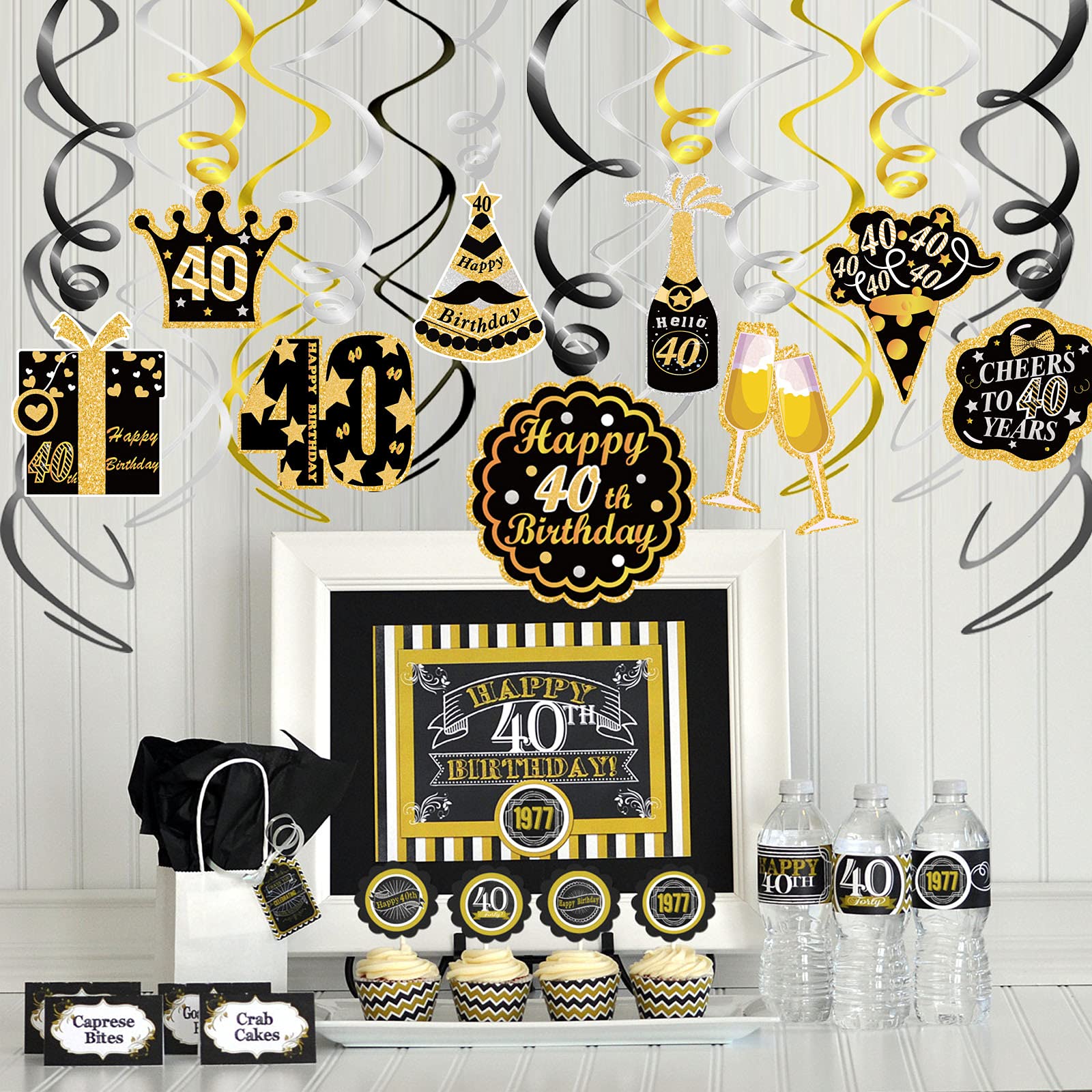 howaf-40-geburtstag-h-ngedeko-spiralen-schwarz-gold-30-st-ck image 6