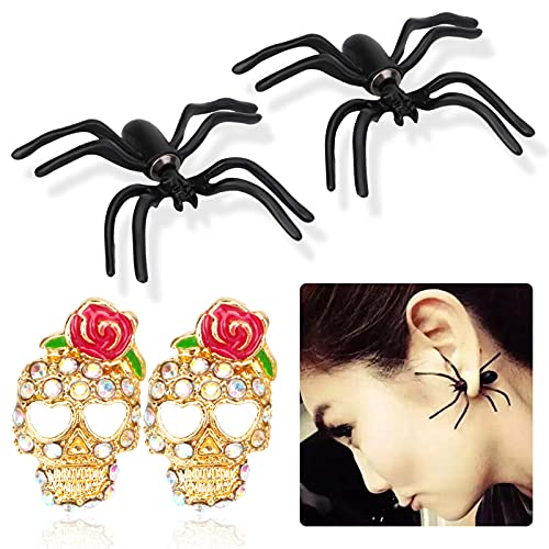 howaf-halloween-ohrringe-spinne-rose-skull-2-paar-ohrstecker image 8