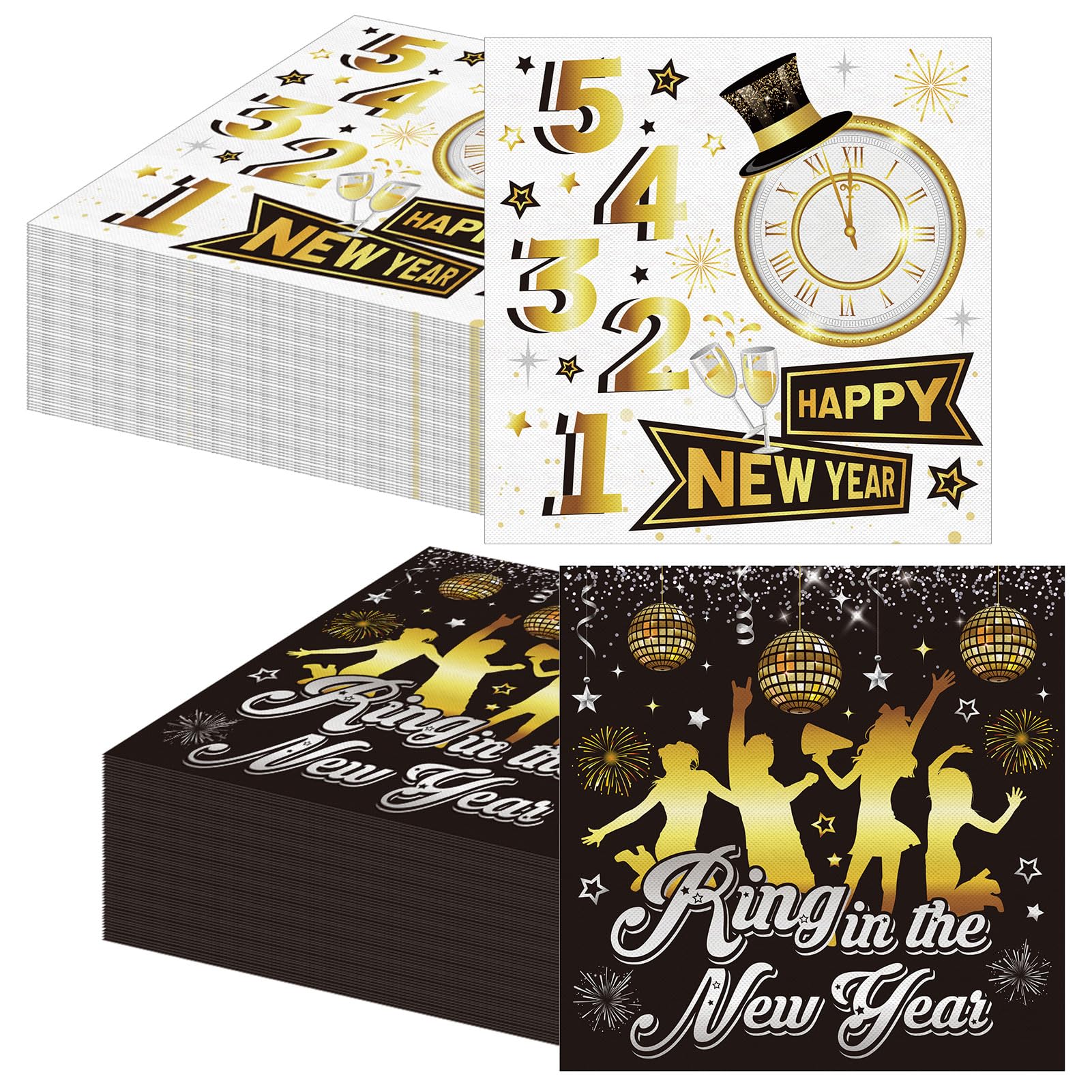howaf-happy-new-year-servietten-schwarz-gold-40-st-ck-33x33 image 1