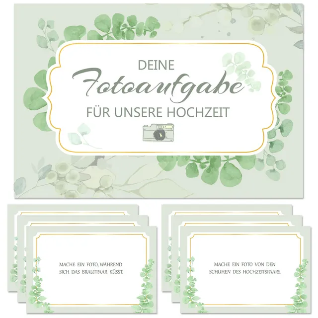 howaf-fotoaufgaben-hochzeit-50-karten-gr-n-gold-eukalyptus image 1