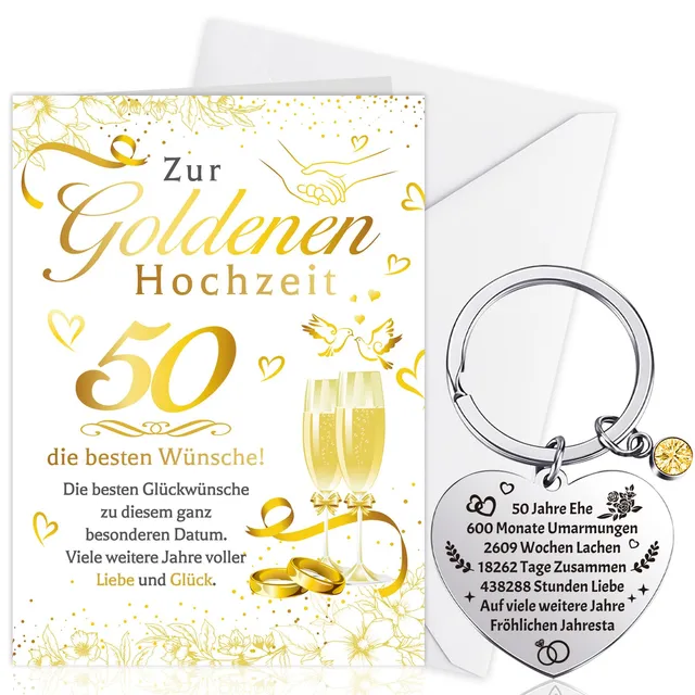 howaf-goldene-hochzeit-karte-mit-schl-sselanh-nger-50-jahre image 1