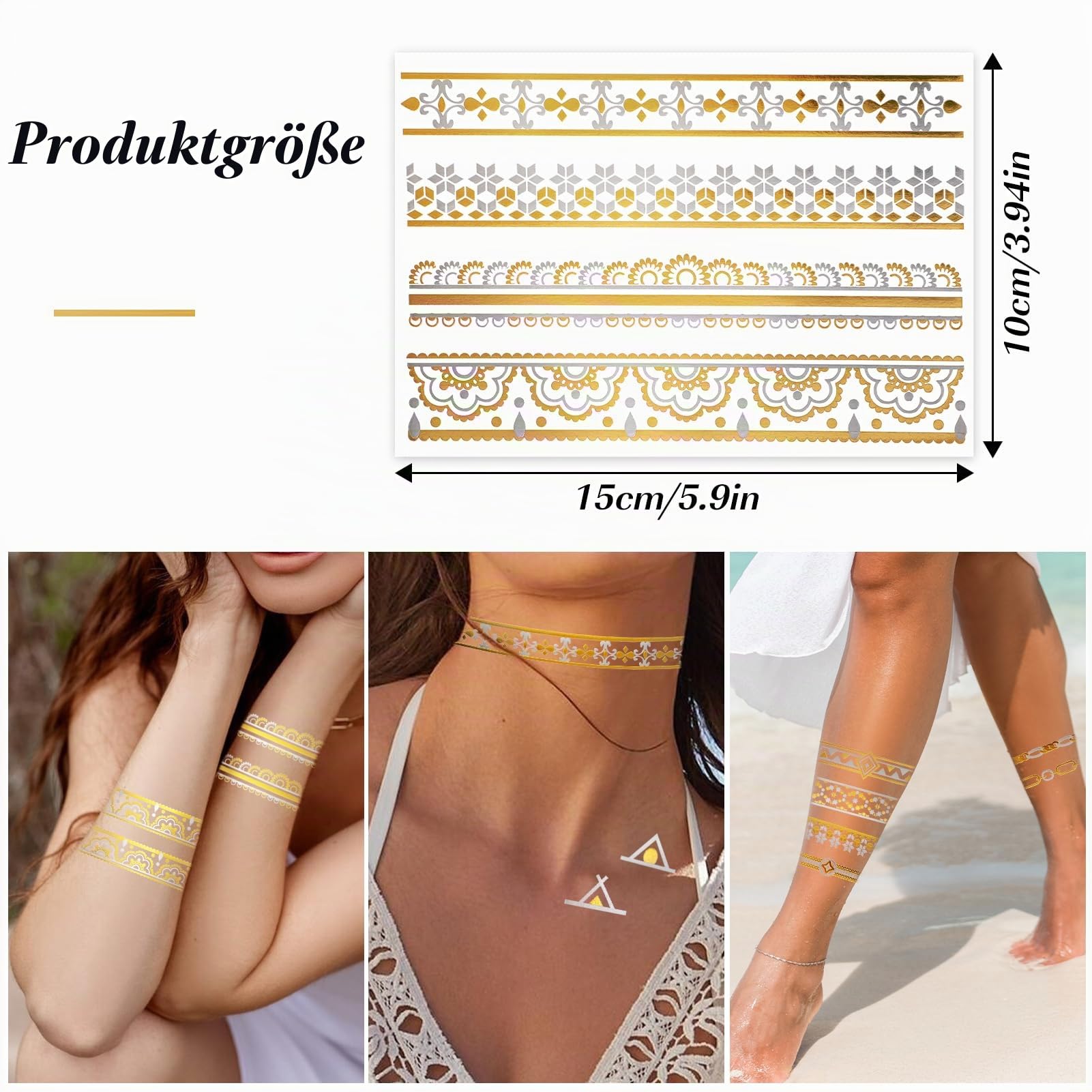 howaf-temporary-tattoos-gold-tempor-re-tattoos-metallic-glitzer-8-bl-tter image 2