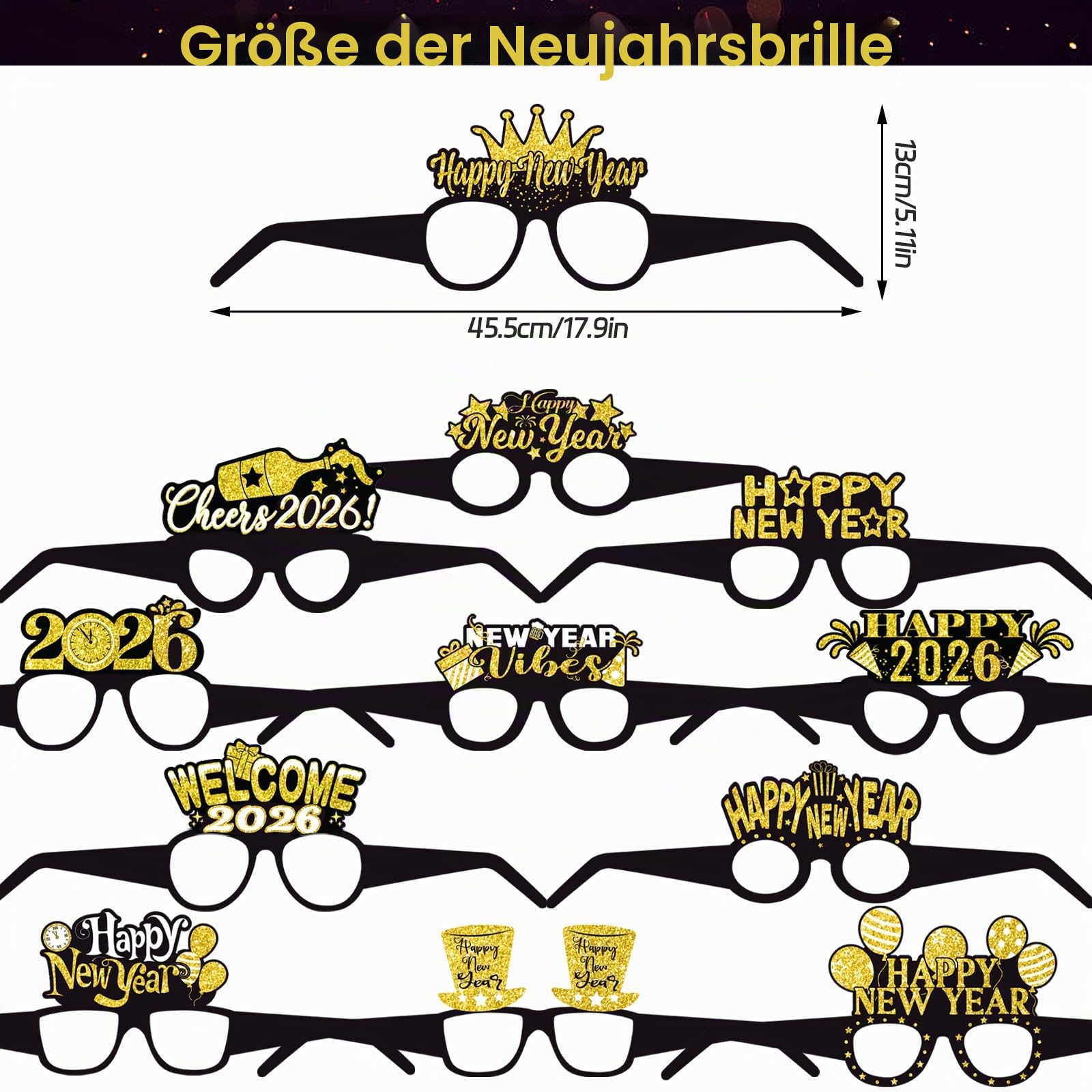 howaf-silvester-deko-2027-party-set-24tlg-h-te-brillen-schwarz-gold image 3
