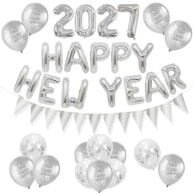 howaf-silvester-deko-2027-silber-happy-new-year-ballons-banner image 1