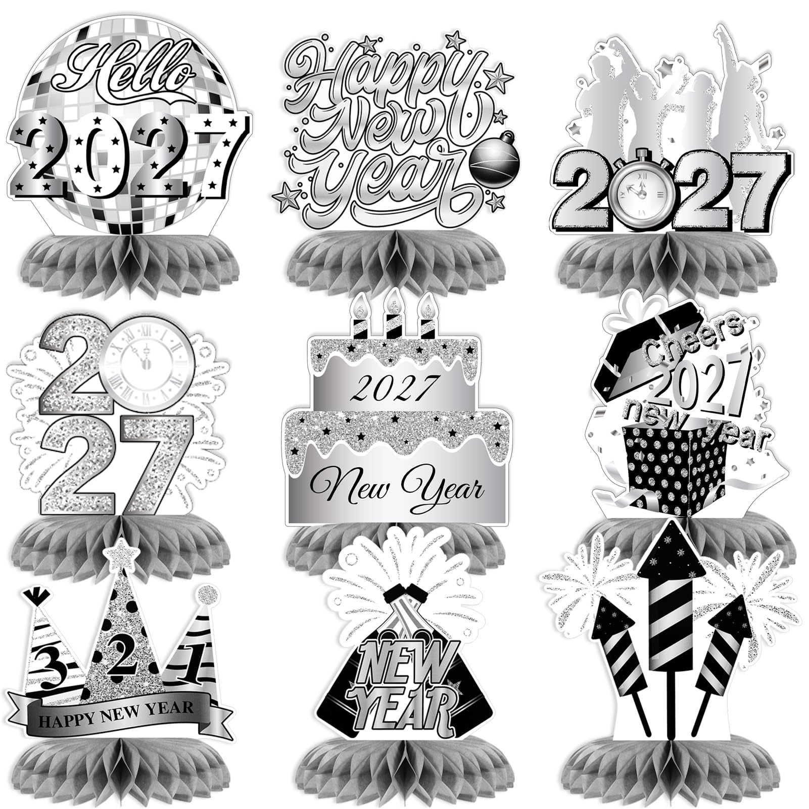 howaf-happy-new-year-waben-tischdeko-silber-9-st-ck-silvester image 1