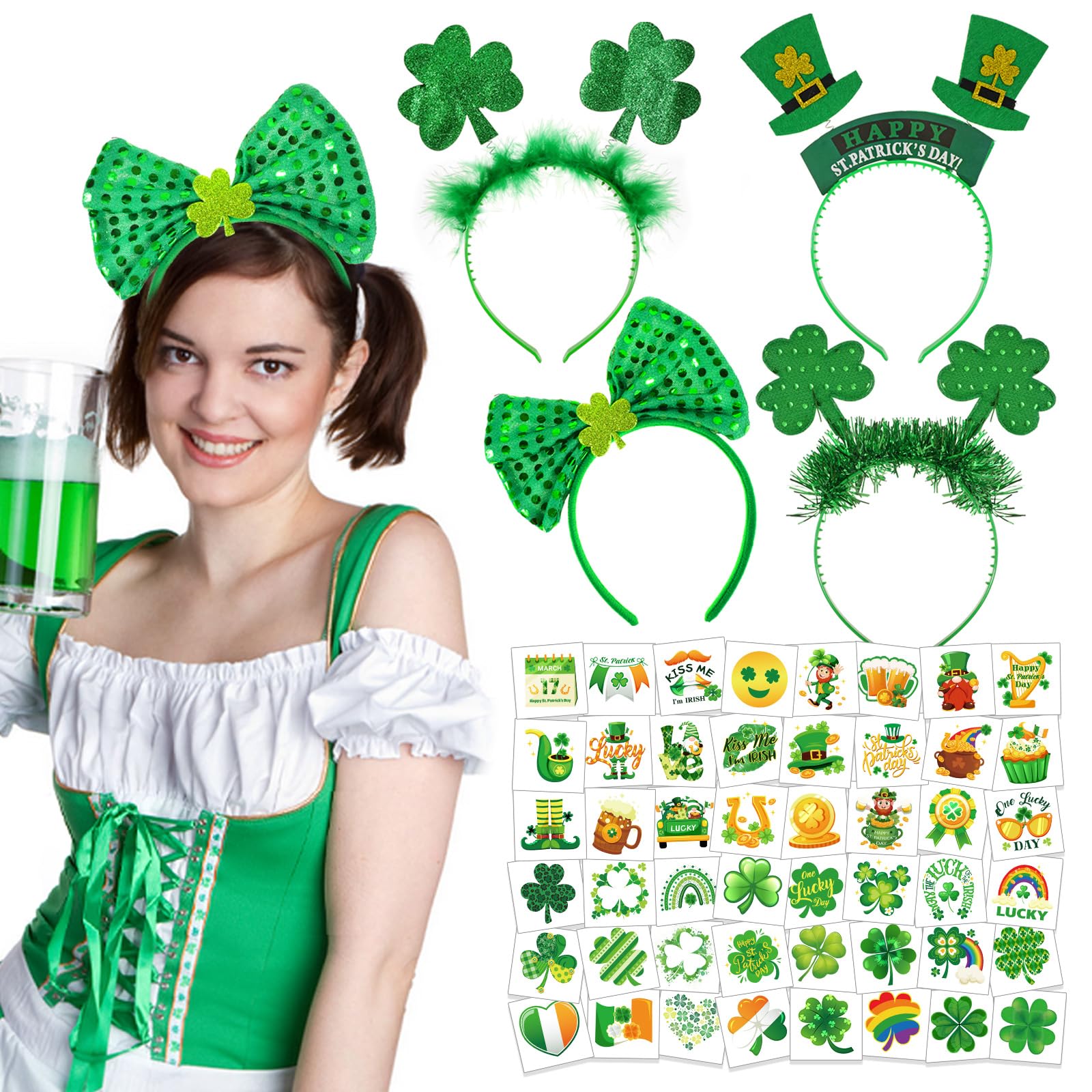 howaf-st-patricks-day-haarreif-set-4tlg-kleeblatt-tattoo image 1