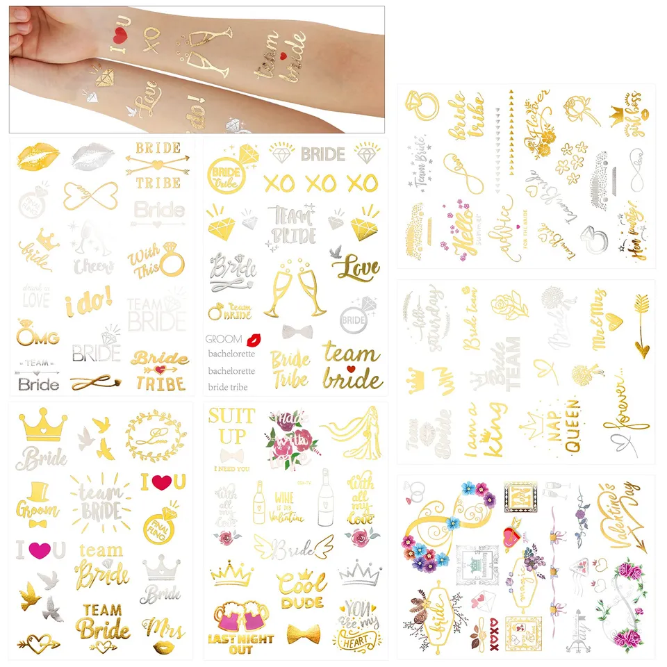 howaf-jga-tattoo-set-gold-tempor-re-tattoos-134-st-ck-braut image 1