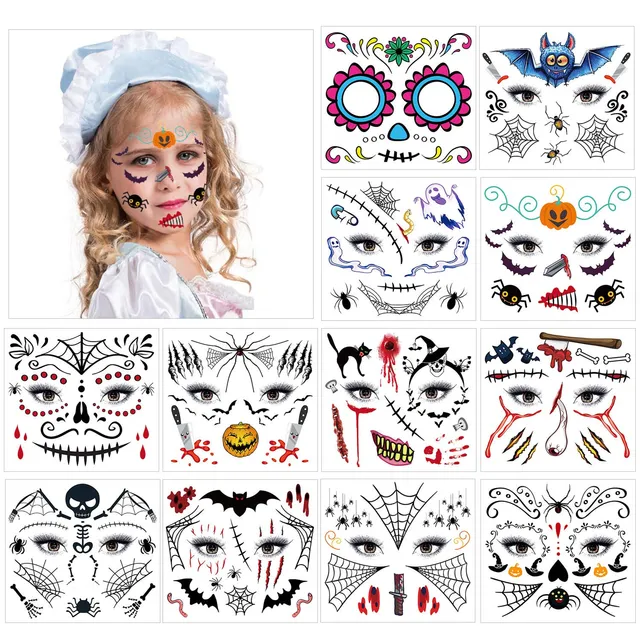 howaf-halloween-b-gesicht-tattoos-kinder-12-blatt-wasserdicht image 1