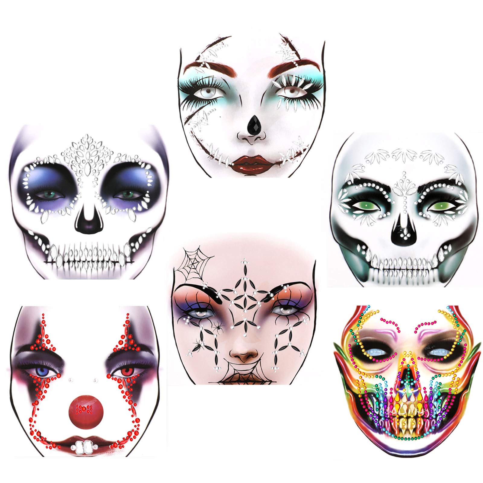 howaf-gesicht-edelsteine-halloween-tattoo-6er-selbstklebend image 1