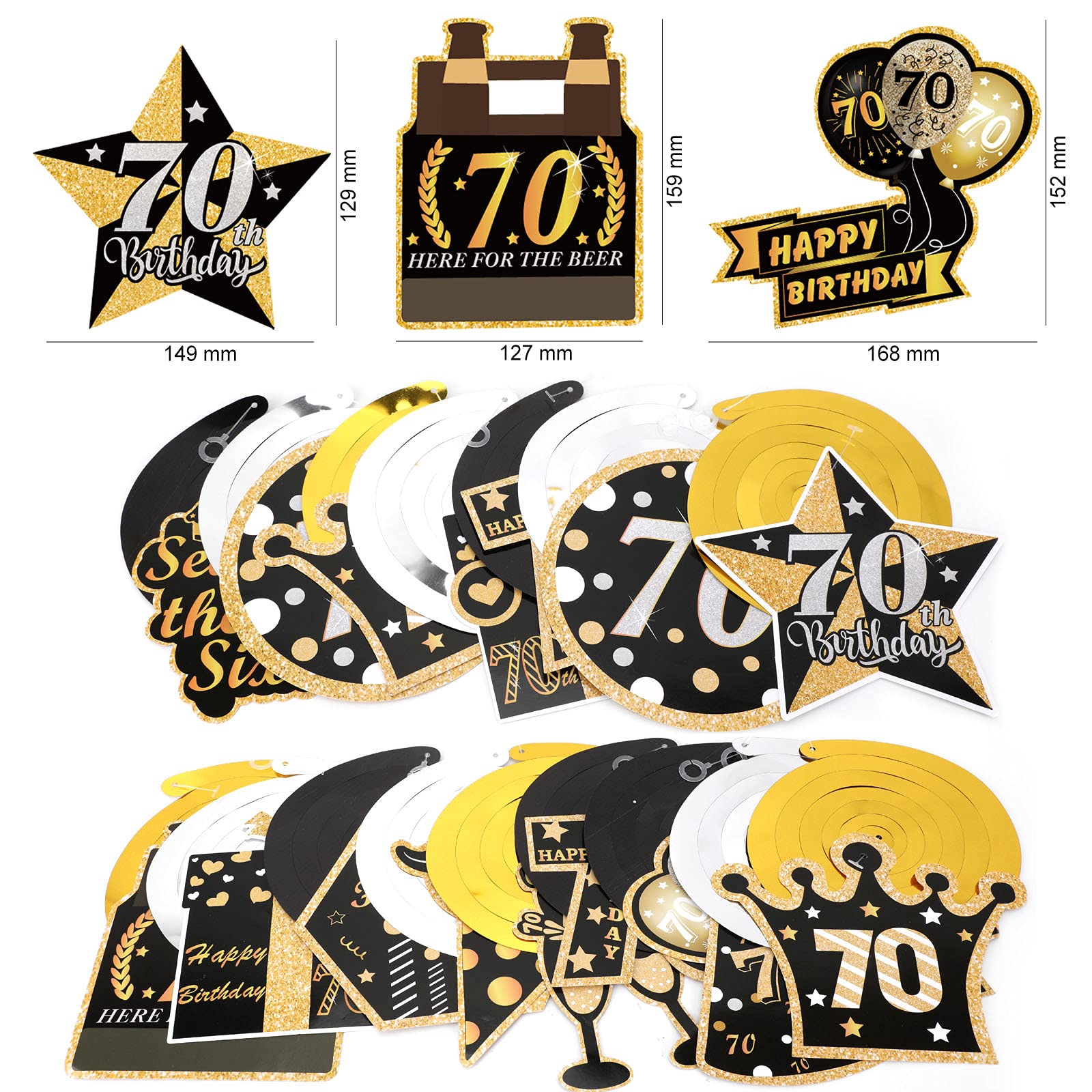 howaf-70-geburtstag-h-ngedeko-spiralen-schwarz-gold-30-st-ck image 3