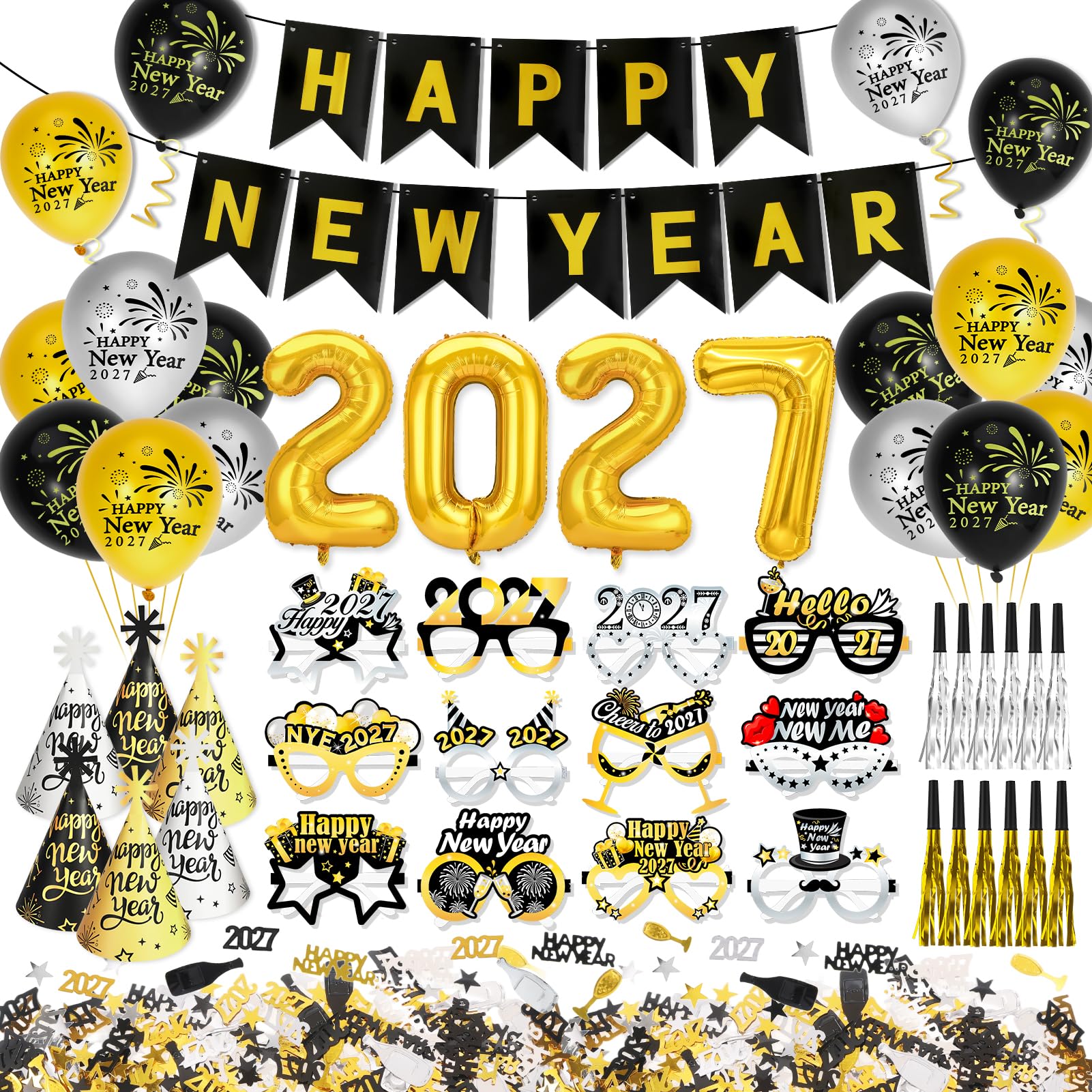 howaf-silvester-deko-2027-schwarz-gold-party-set-ballons image 1