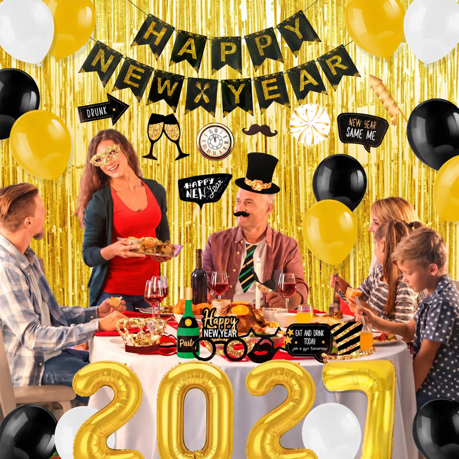 howaf-silvester-deko-2027-party-set-42-teilig-schwarz-gold image 7