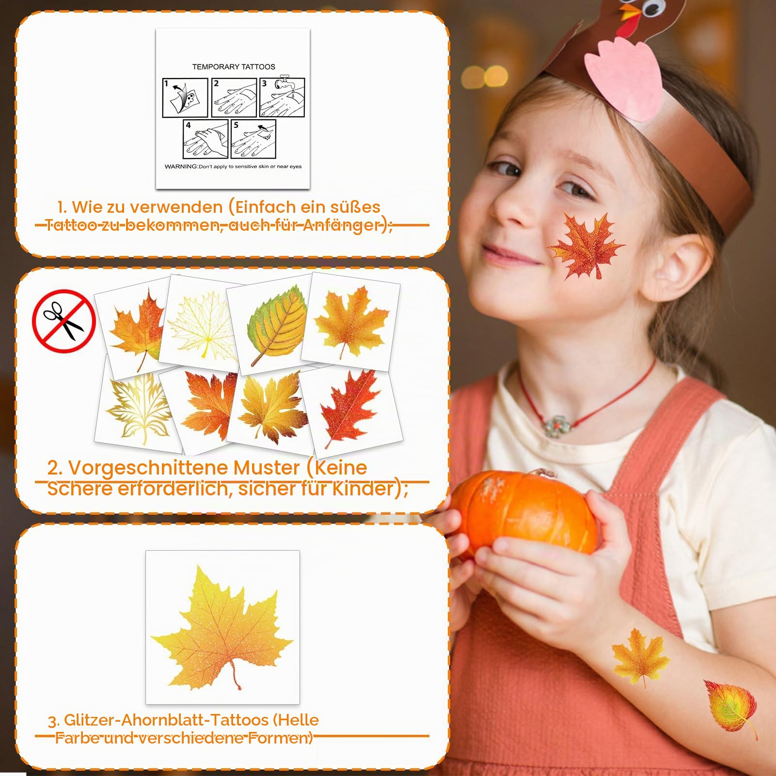 howaf-temporary-tattoos-herbst-glitzer-tattoos-72-st-ck-ahorn image 4