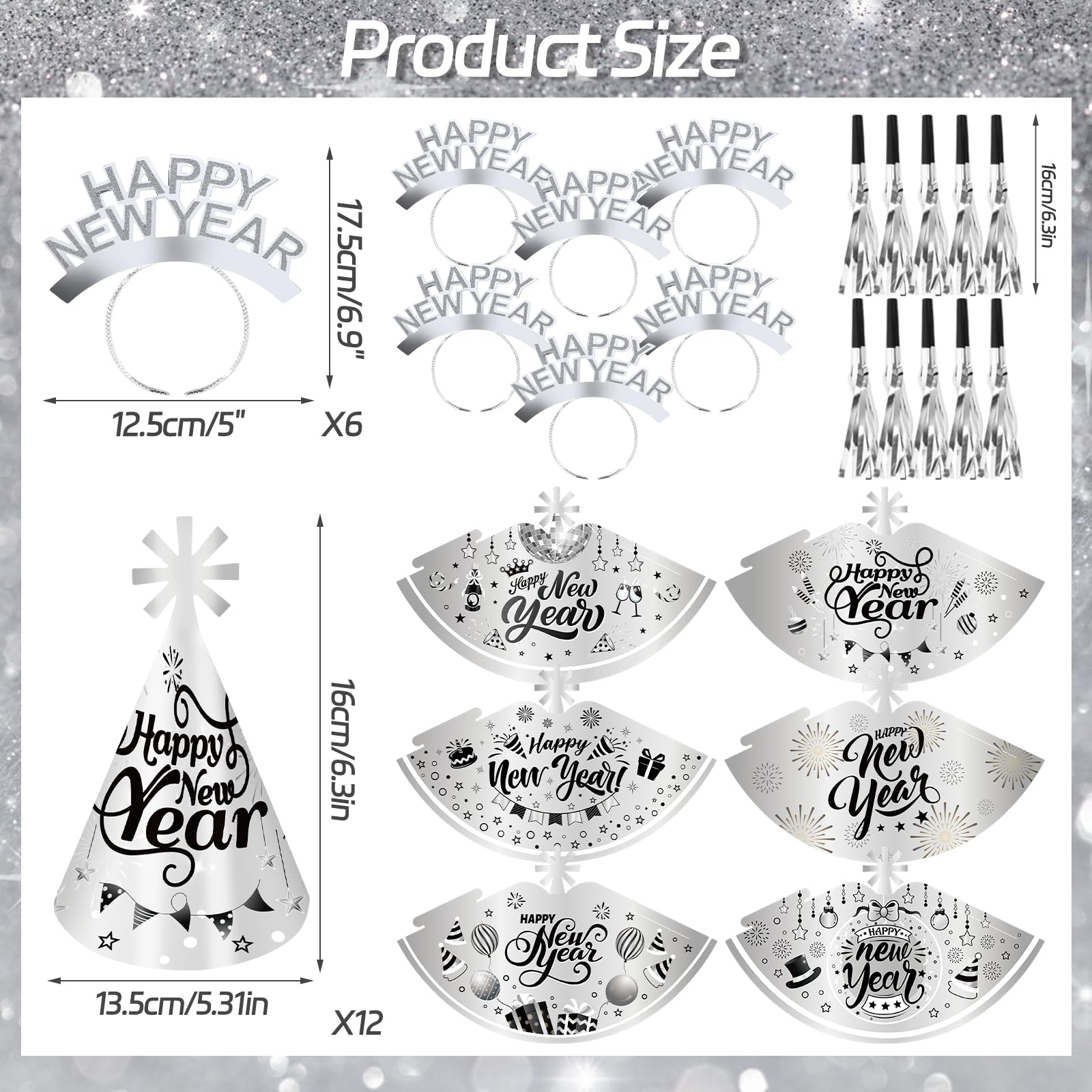 howaf-silvester-deko-2027-silber-party-set-48-st-ck-brille-hut image 2