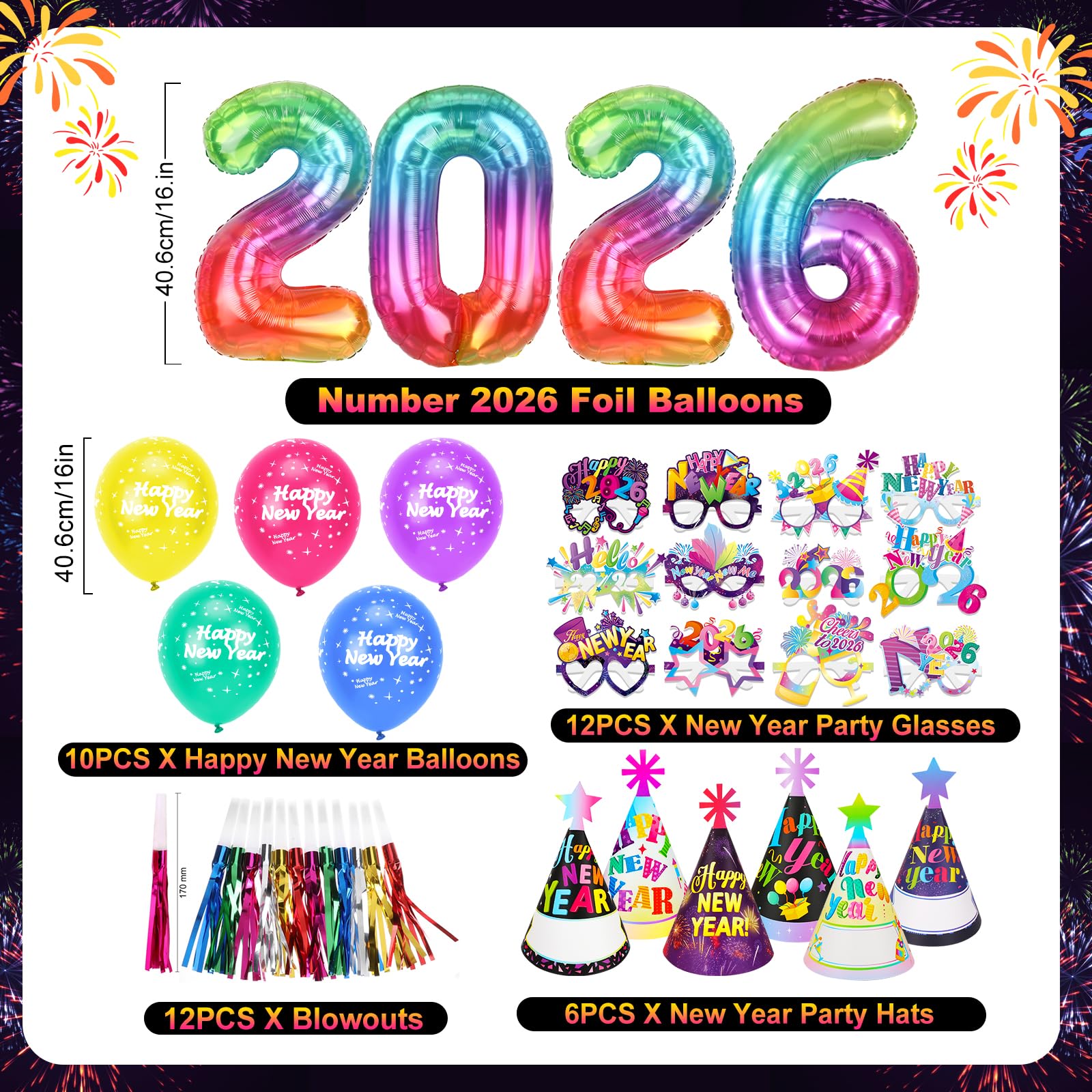 howaf-silvester-deko-2026-set-ballons-brille-hut-tr-ten-party image 2