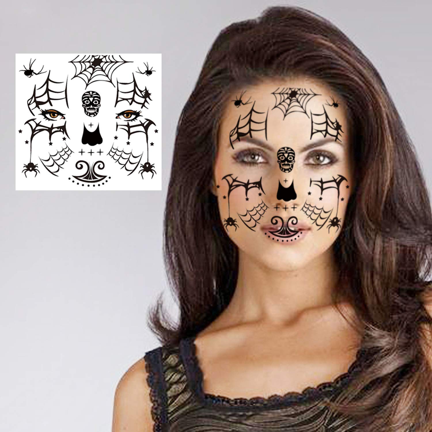 howaf-halloween-tattoo-spinne-10-blatt-tempor-r-gesicht image 7