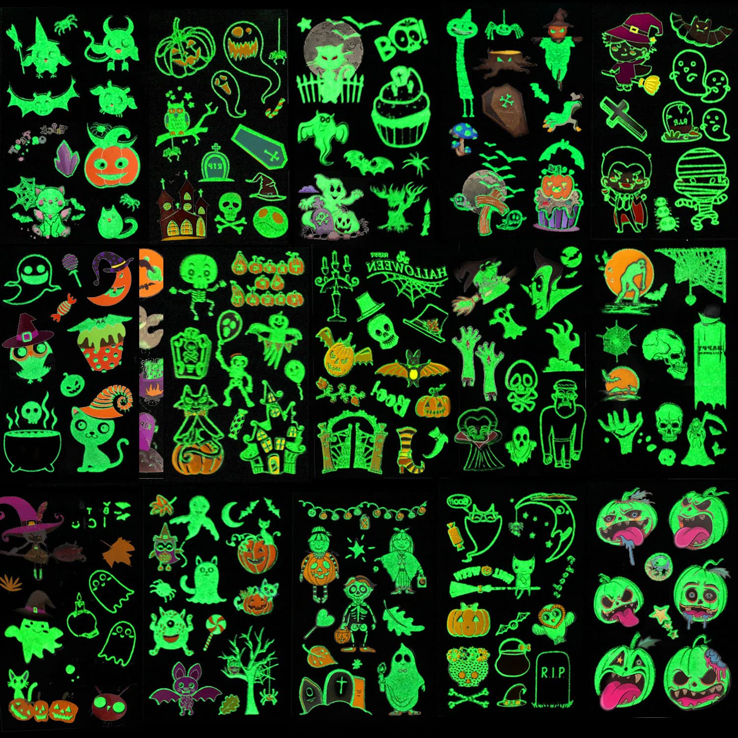 howaf-halloween-tattoo-kinder-leuchtend-15-bl-tter-120-st-ck image 1