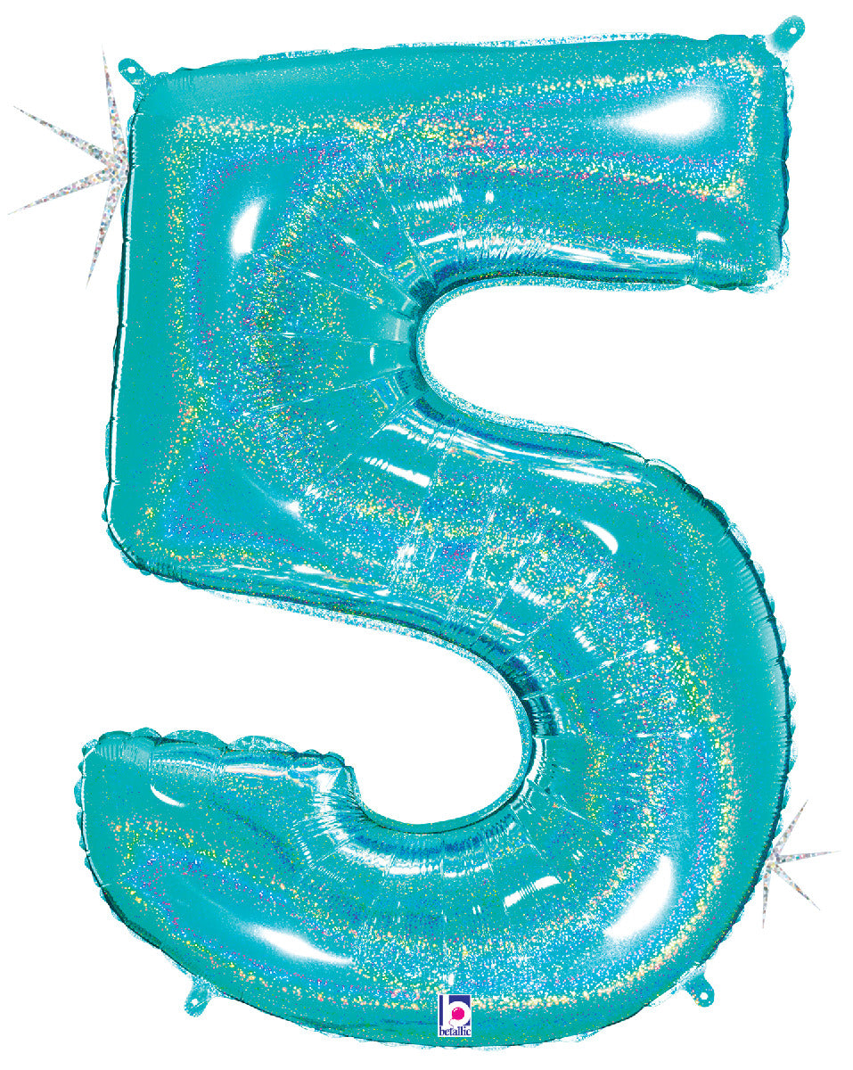 betallic-folienballon-zahl-5-glitter-blau-34-holografisch image 1