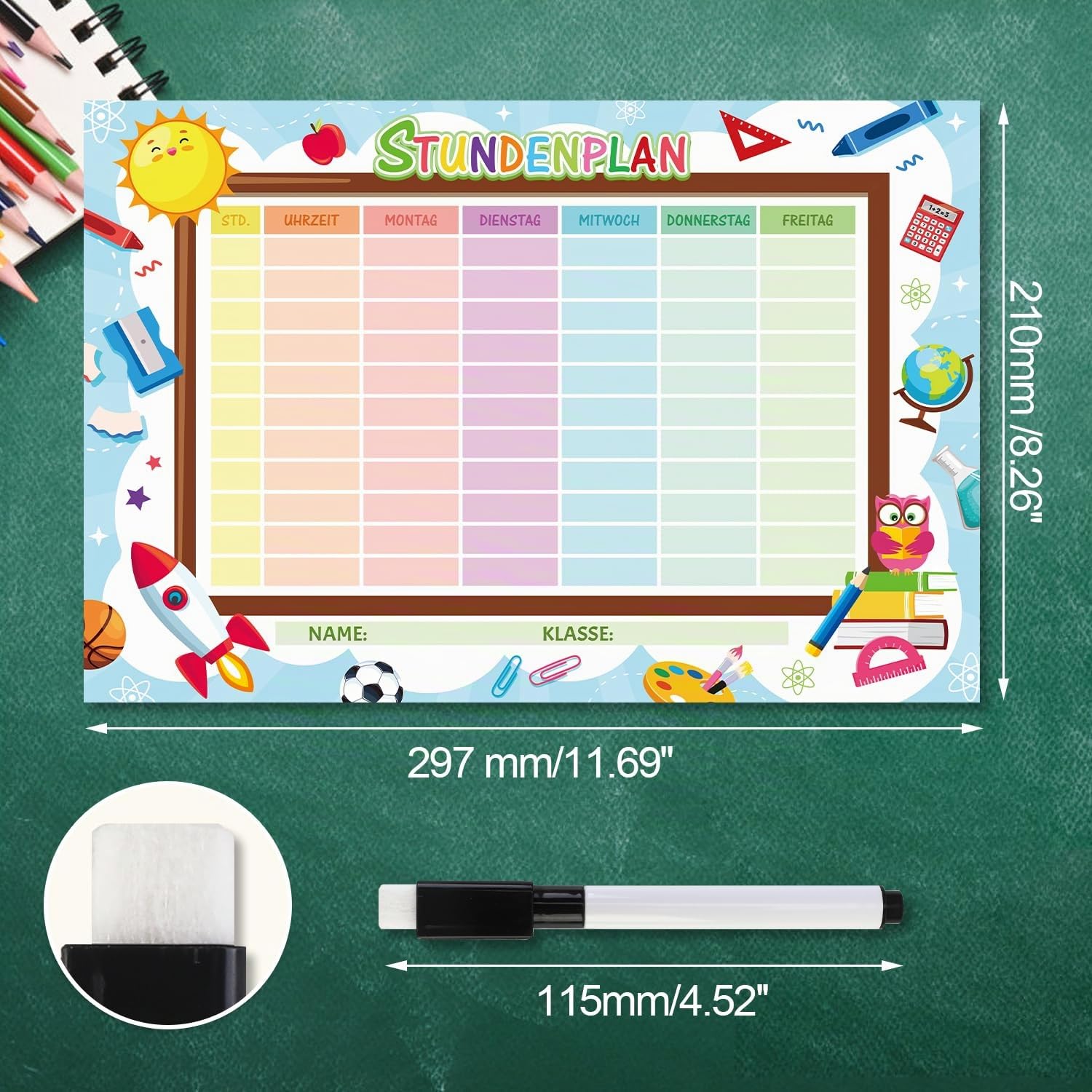 howaf-stundenplan-abwischbar-magnetisch-a4-inkl-stift-konfetti image 2