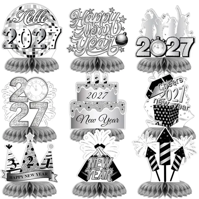 howaf-happy-new-year-waben-tischdeko-silber-9-st-ck-silvester image 1