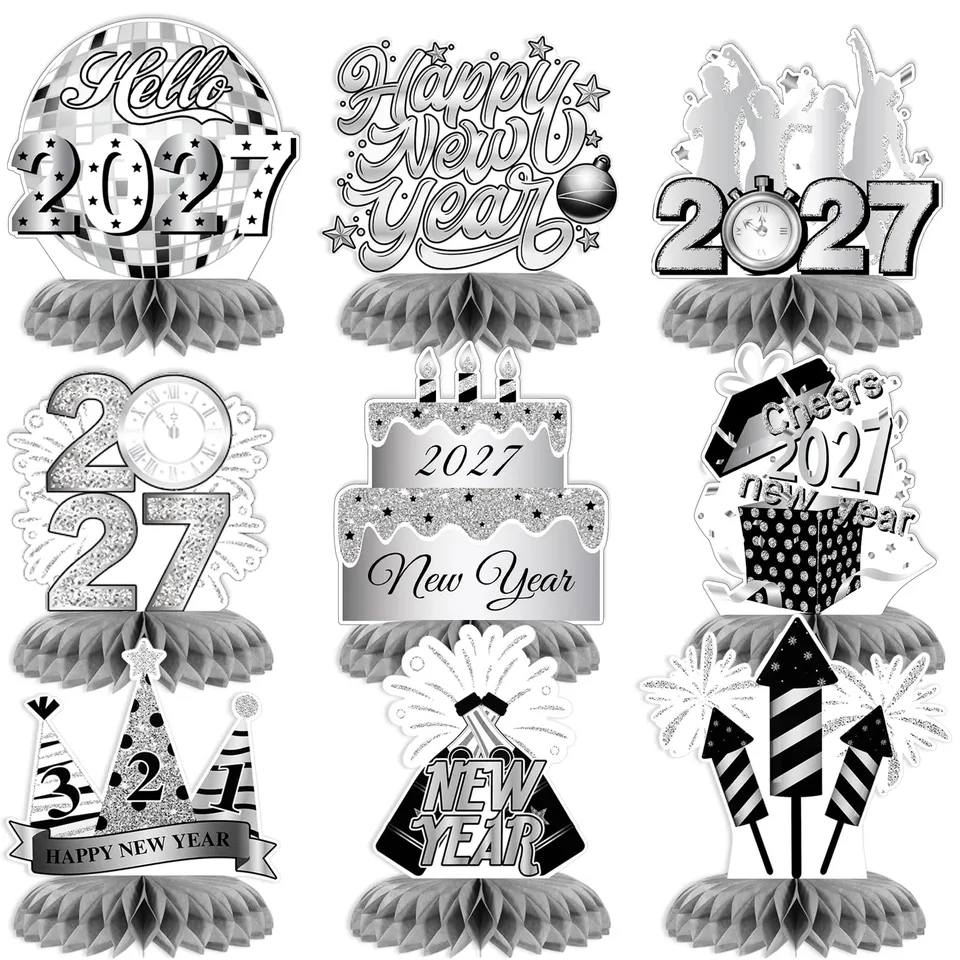 howaf-happy-new-year-waben-tischdeko-silber-9-st-ck-silvester image 1